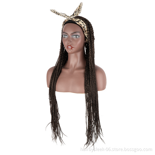 Middle Brown 34 inches Two plait wholesale Braided Wigs Long Twist Braids style synthetic hair headband wig for black women